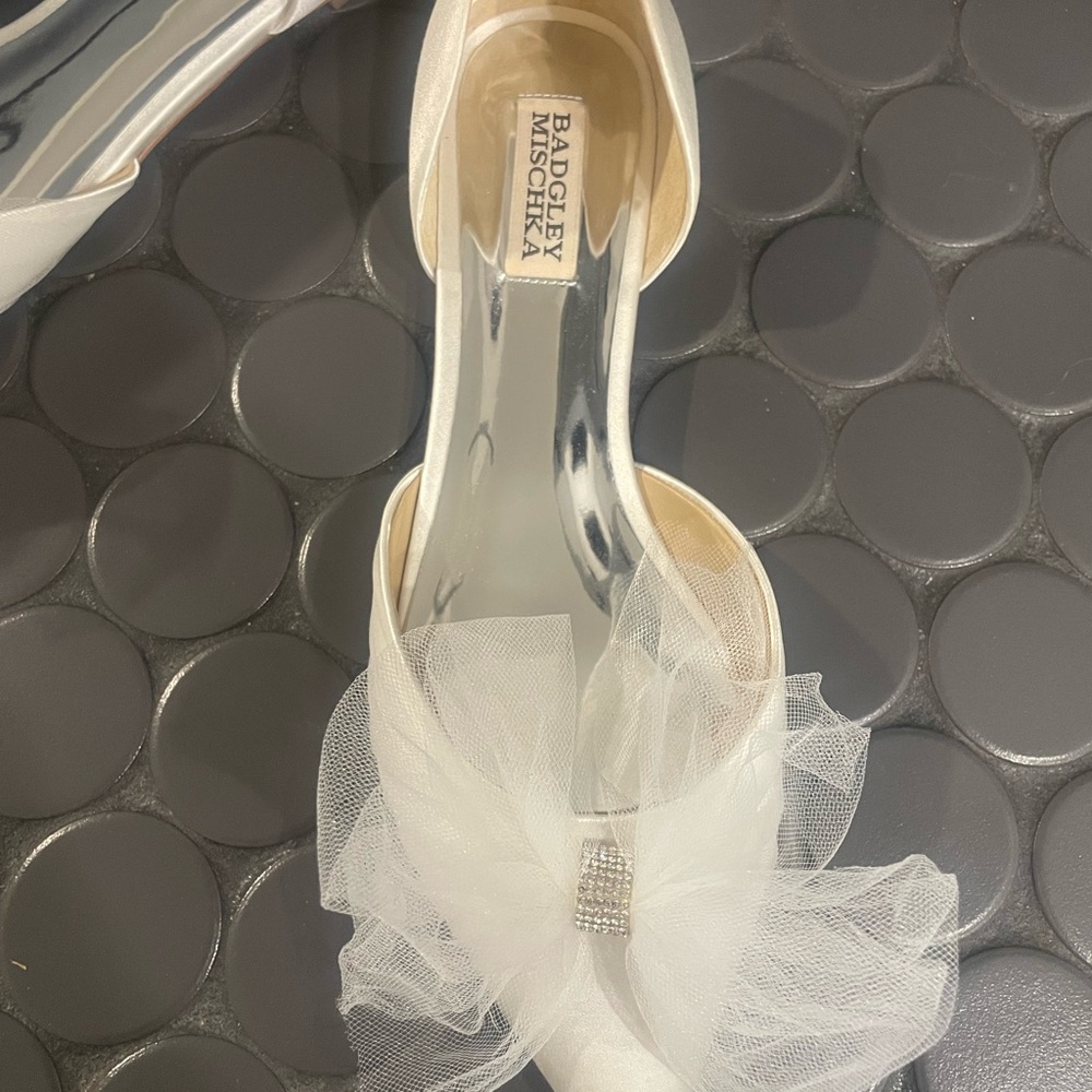 Badgley Mischka White Heels with Tulle and Rhinestones
